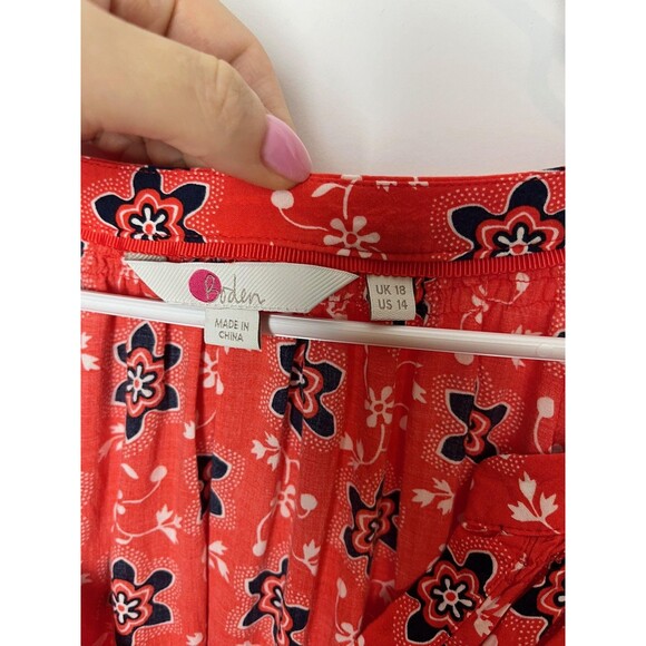 Boden Blouse Womens 14 Red Navy Floral Boho Peasant V Neck Long Sleeve Tunic - Picture 2 of 8